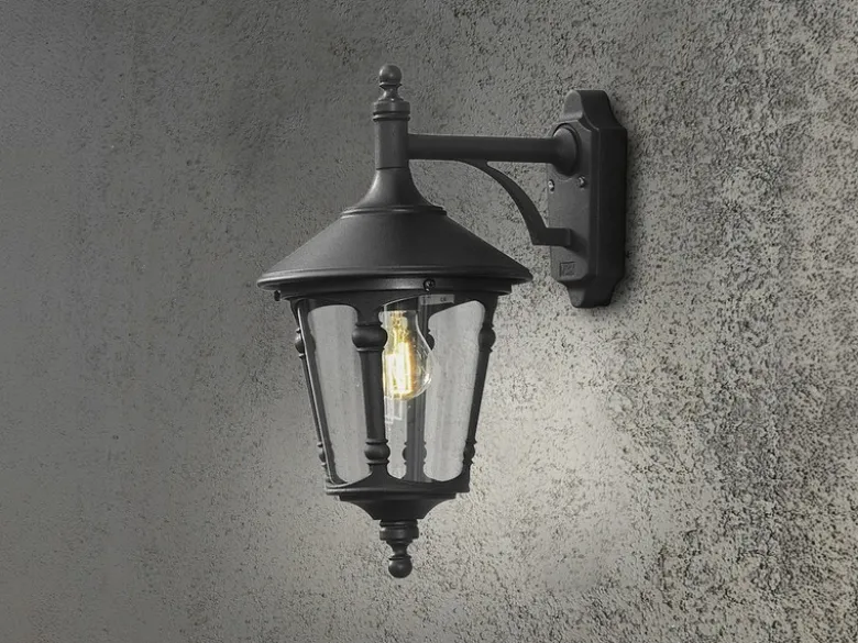 Außenwandleuchte VIRGO Laterne hängend Aluminium Schwarz, Höhe 44cm