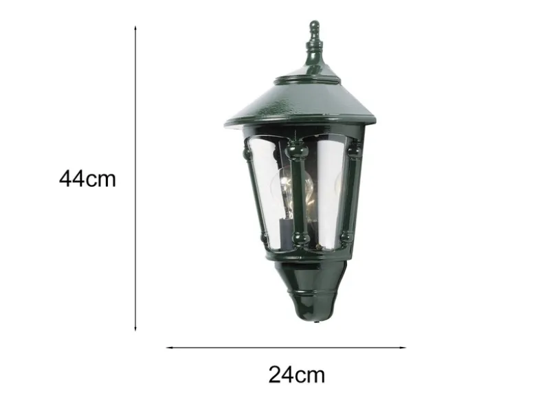 Außenwandleuchte VIRGO Laterne Halbschale Aluminium Grün, Höhe 44cm