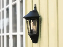 Außenwandleuchte VIRGO Laterne Halbschale Aluminium Schwarz, Höhe 44cm