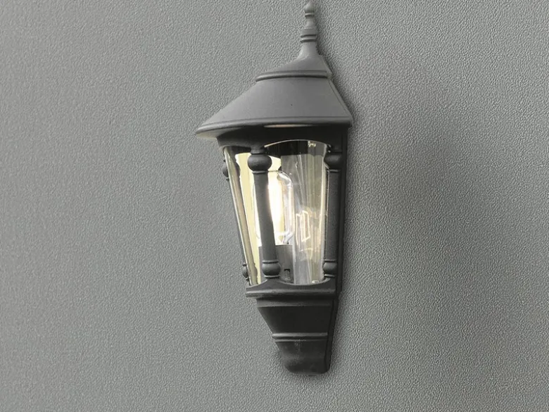 Außenwandleuchte VIRGO Laterne Halbschale Aluminium Schwarz, Höhe 44cm