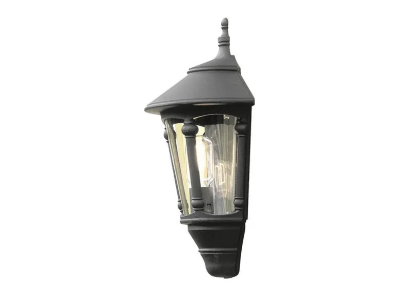 Außenwandleuchte VIRGO Laterne Halbschale Aluminium Schwarz, Höhe 44cm