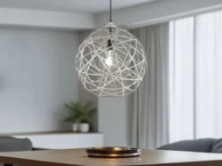 Außergewöhnliche Kugel Pendelleuchte JACOB Geflecht Design Grau Antik, Ø 40cm