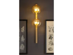 Außergewöhnliche LED Wandlampe Messing 2 flammig Glaskugel Amber, Höhe 60cm