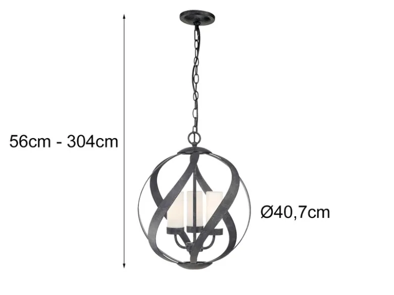 Außergewöhnliche Pendelleuchte BLACKSMITH für Innen & Außen, 3-flammig Ø40,7cm