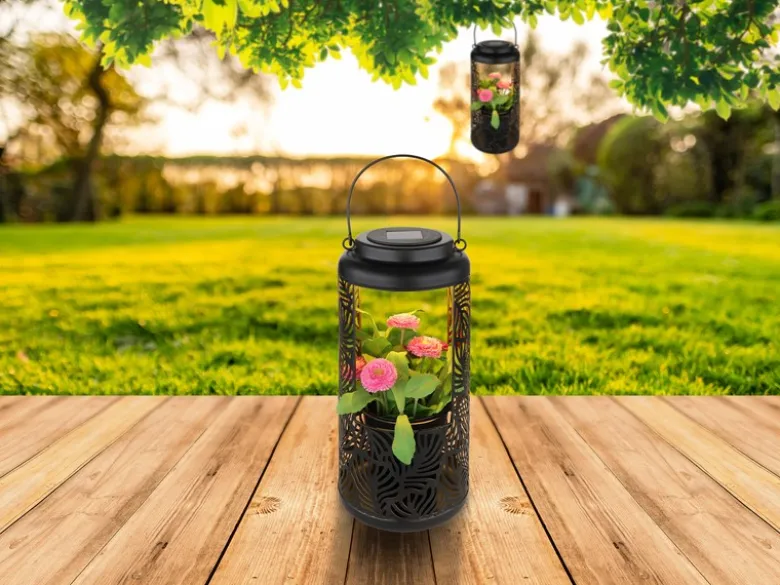 Außergewöhnliche Solarlaternen hängend oder stehend mit Blumentopf, Höhe 41cm