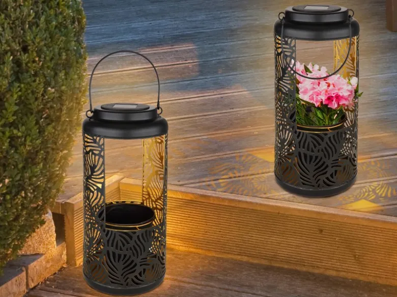 Außergewöhnliche Solarlaternen hängend oder stehend mit Blumentopf, Höhe 41cm