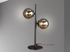 Außergewöhnliche Tischleuchte NEPTUN Schwarz - Glaskugeln Rauchglas, Höhe 40cm