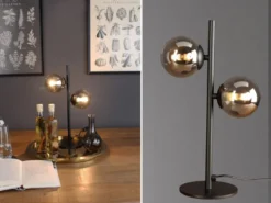 Außergewöhnliche Tischleuchte NEPTUN Schwarz - Glaskugeln Rauchglas, Höhe 40cm