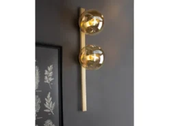 Außergewöhnliche Wandlampe PLUTO Messing 2 flammig - Glaskugel Amber