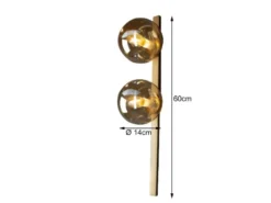 Außergewöhnliche Wandlampe PLUTO Messing 2 flammig - Glaskugel Amber