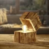 Aufklappbare LED Tischleuchte TREASURE aus Naturholz, Höhe 16cm