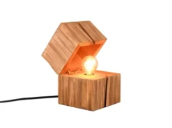Aufklappbare LED Tischleuchte TREASURE aus Naturholz, Höhe 16cm