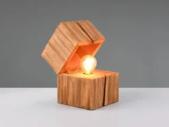 Aufklappbare LED Tischleuchte TREASURE aus Naturholz, Höhe 16cm