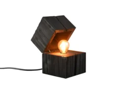 Aufklappbare LED Tischleuchte TREASURE aus Holz Schwarz, Höhe 16cm