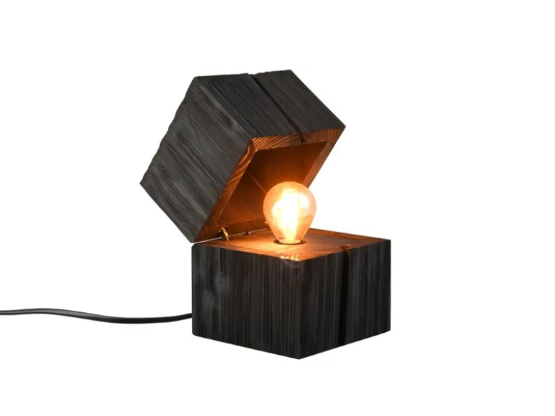 Aufklappbare LED Tischleuchte TREASURE aus Holz Schwarz, Höhe 16cm