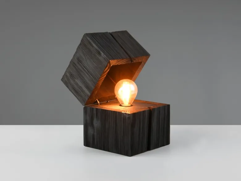 Aufklappbare LED Tischleuchte TREASURE aus Holz Schwarz, Höhe 16cm