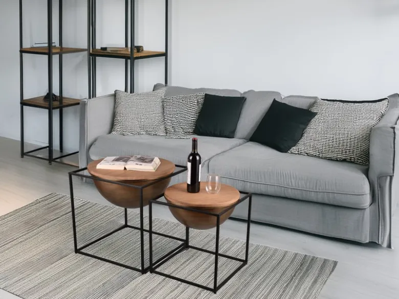 Ausgefallene Couchtische 2er Set aus Metall und Holz