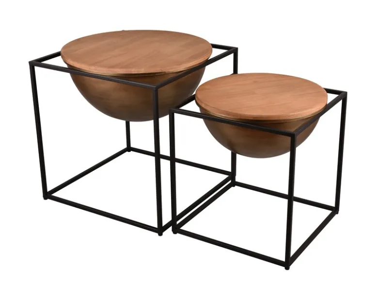 Ausgefallene Couchtische 2er Set aus Metall und Holz