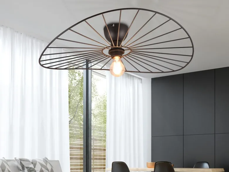 Ausgefallene Deckenleuchte CHAPEAU Lampenschirm Schwarzer Draht, Ø 60cm