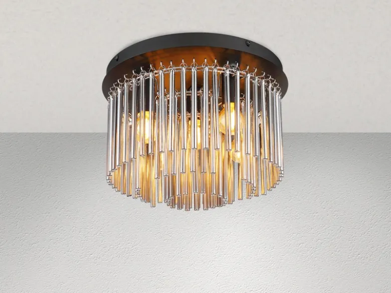 Ausgefallene Deckenleuchte GORLEY mit Rauchglas Stäben Kristalloptik, Ø 32cm