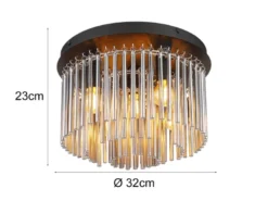 Ausgefallene Deckenleuchte GORLEY mit Rauchglas Stäben Kristalloptik, Ø 32cm