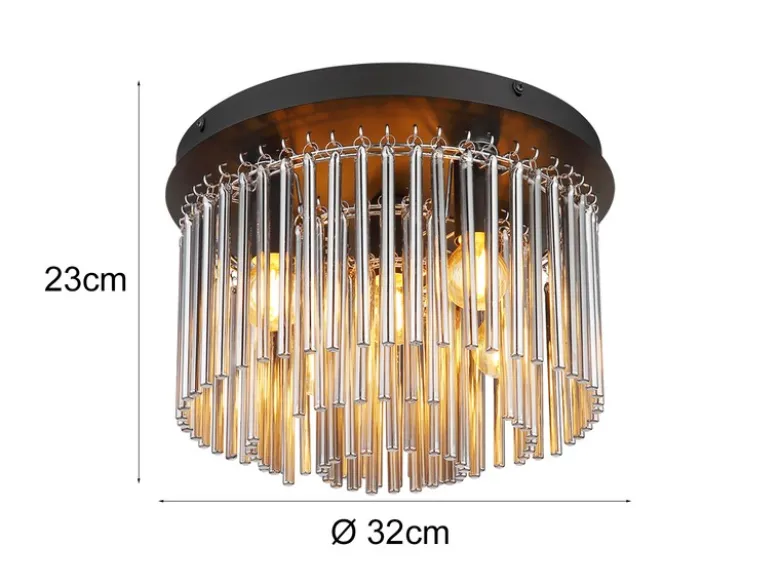 Ausgefallene Deckenleuchte GORLEY mit Rauchglas Stäben Kristalloptik, Ø 32cm