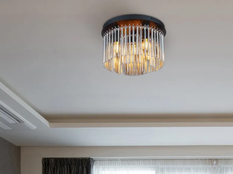 Ausgefallene Deckenleuchte GORLEY mit Rauchglas Stäben Kristalloptik, Ø 32cm