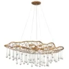 Ausgefallene große LED Pendelleuchte Gold matt mit Glas Behang, Breite 107cm