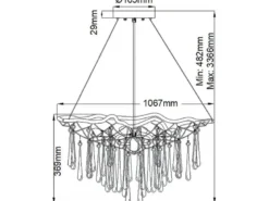 Ausgefallene große LED Pendelleuchte Gold matt mit Glas Behang, Breite 107cm
