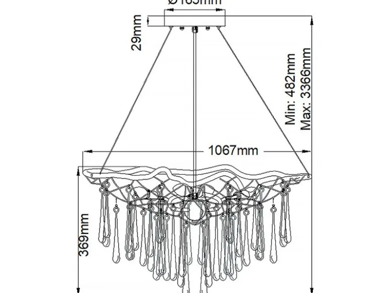 Ausgefallene große LED Pendelleuchte Gold matt mit Glas Behang, Breite 107cm