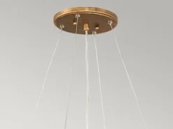 Ausgefallene große LED Pendelleuchte Gold matt mit Glas Behang, Breite 107cm