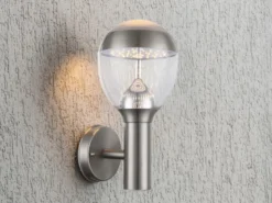 Ausgefallene LED Außenwandleuchte CALLISTO aus Edelstahl in Silber, Höhe 32cm