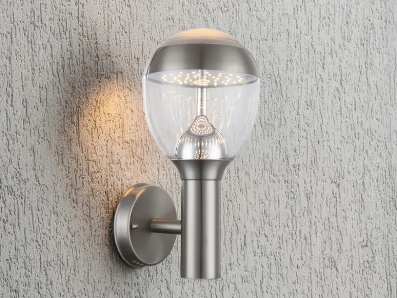 Ausgefallene LED Außenwandleuchte CALLISTO aus Edelstahl in Silber, Höhe 32cm