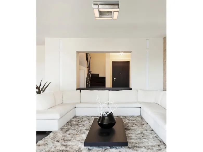 Ausgefallene LED Deckenleuchte PACO Textil Silber Metallic, Quadrat 30cm