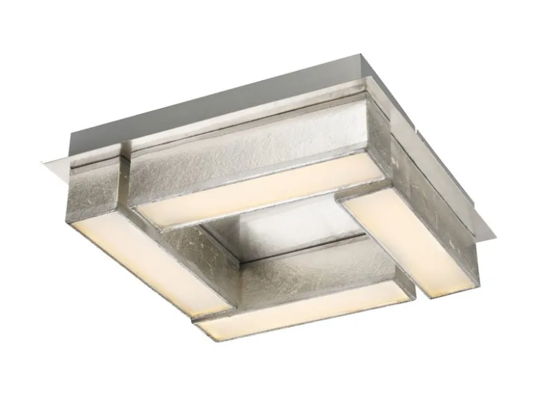 Ausgefallene LED Deckenleuchte PACO Textil Silber Metallic, Quadrat 30cm