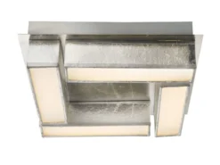 Ausgefallene LED Deckenleuchte PACO Textil Silber Metallic, Quadrat 30cm
