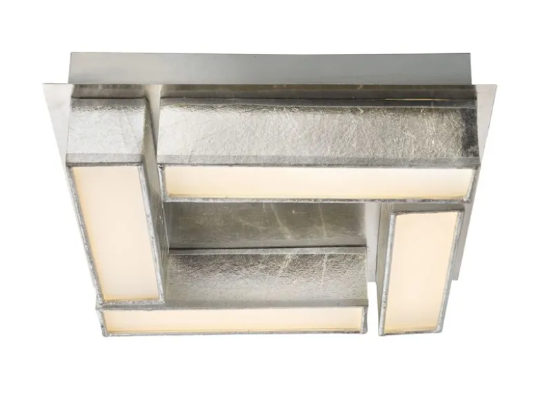 Ausgefallene LED Deckenleuchte PACO Textil Silber Metallic, Quadrat 30cm
