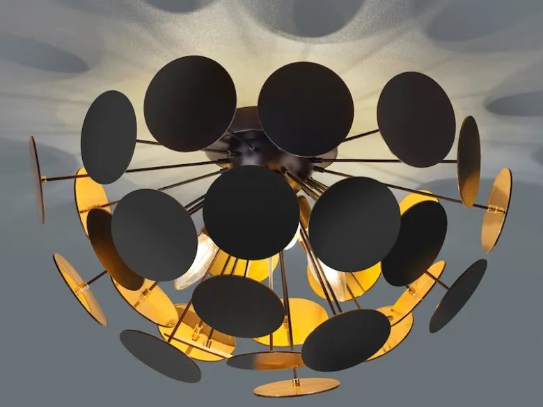 Ausgefallene LED Deckenleuchte Lampenschirm Schwarz-Gold, Ø 54cm