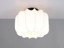 Ausgefallene LED Deckenleuchte mit Stoff Lampenschirm in Weiß, Ø 25cm