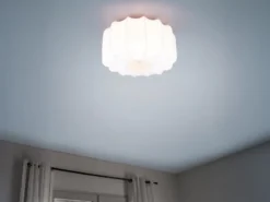 Ausgefallene LED Deckenleuchte mit Stoff Lampenschirm in Weiß, Ø 40cm