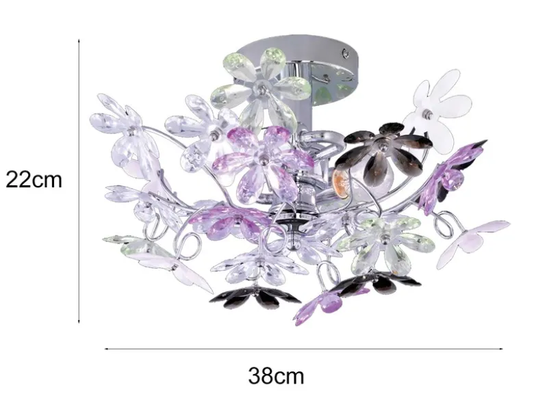 Ausgefallene LED Deckenleuchte mit Blumen, dimmbar über Schalter Ø 38cm