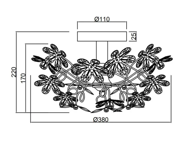 Ausgefallene LED Deckenleuchte mit Blumen, dimmbar über Schalter Ø 38cm