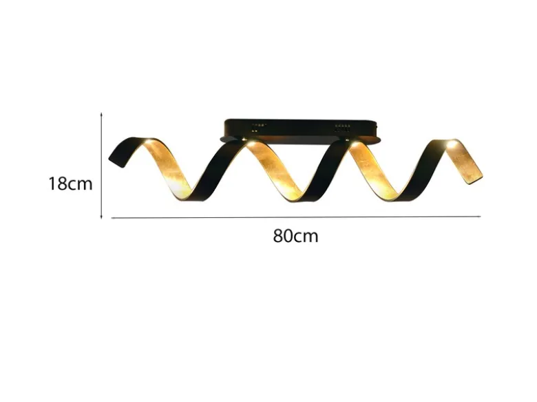 Ausgefallene LED Deckenlleuchte HELIX Schwarz / Gold, Breite 80cm