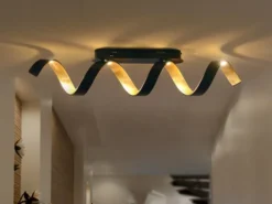 Ausgefallene LED Deckenlleuchte HELIX Schwarz / Gold, Breite 80cm