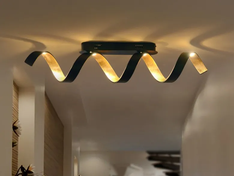 Ausgefallene LED Deckenlleuchte HELIX Schwarz / Gold, Breite 80cm