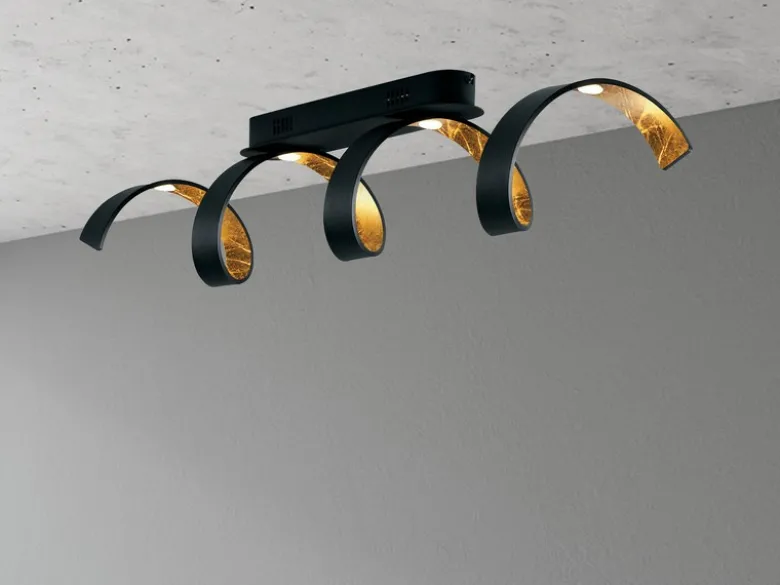 Ausgefallene LED Deckenlleuchte HELIX Schwarz / Gold, Breite 80cm