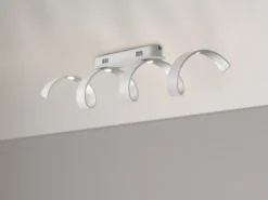 Ausgefallene LED Deckenlleuchte HELIX Weiß / Silber, Breite 80cm
