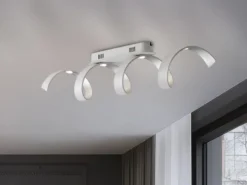 Ausgefallene LED Deckenlleuchte HELIX Weiß / Silber, Breite 80cm