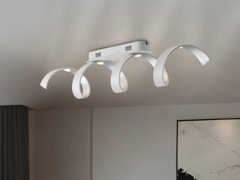 Ausgefallene LED Deckenlleuchte HELIX Weiß / Silber, Breite 80cm