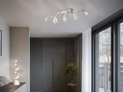 Ausgefallene LED Deckenlleuchte HELIX Weiß / Silber, Breite 80cm